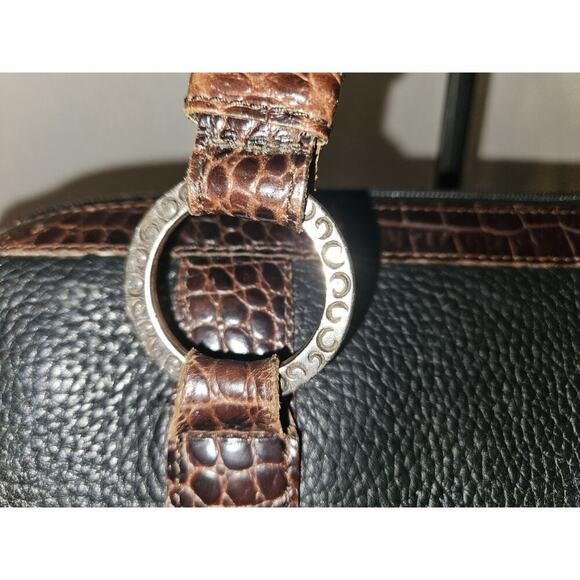 Brighton Pebbled Leather Shoulder Bag, Black Brown Croc Embossed Trim 14x8x4 - Picture 10 of 15